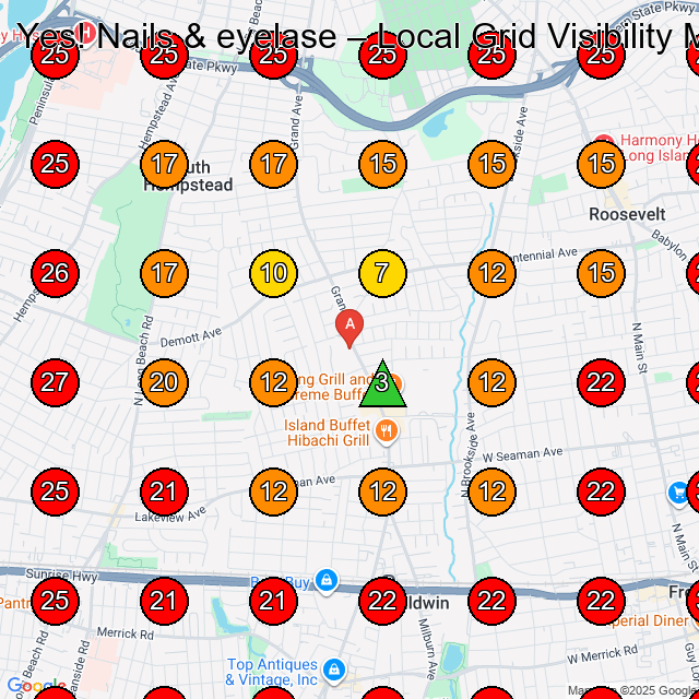 Yes! Nails & eyelase GeoGrid visibility map for Nail Salon in Baldwin